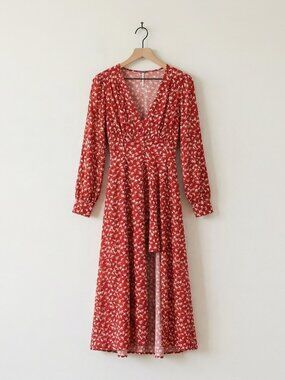 Free People Walk Me Home Duster Maxi Dress Size 4 Cottagecore Boho Bird Print